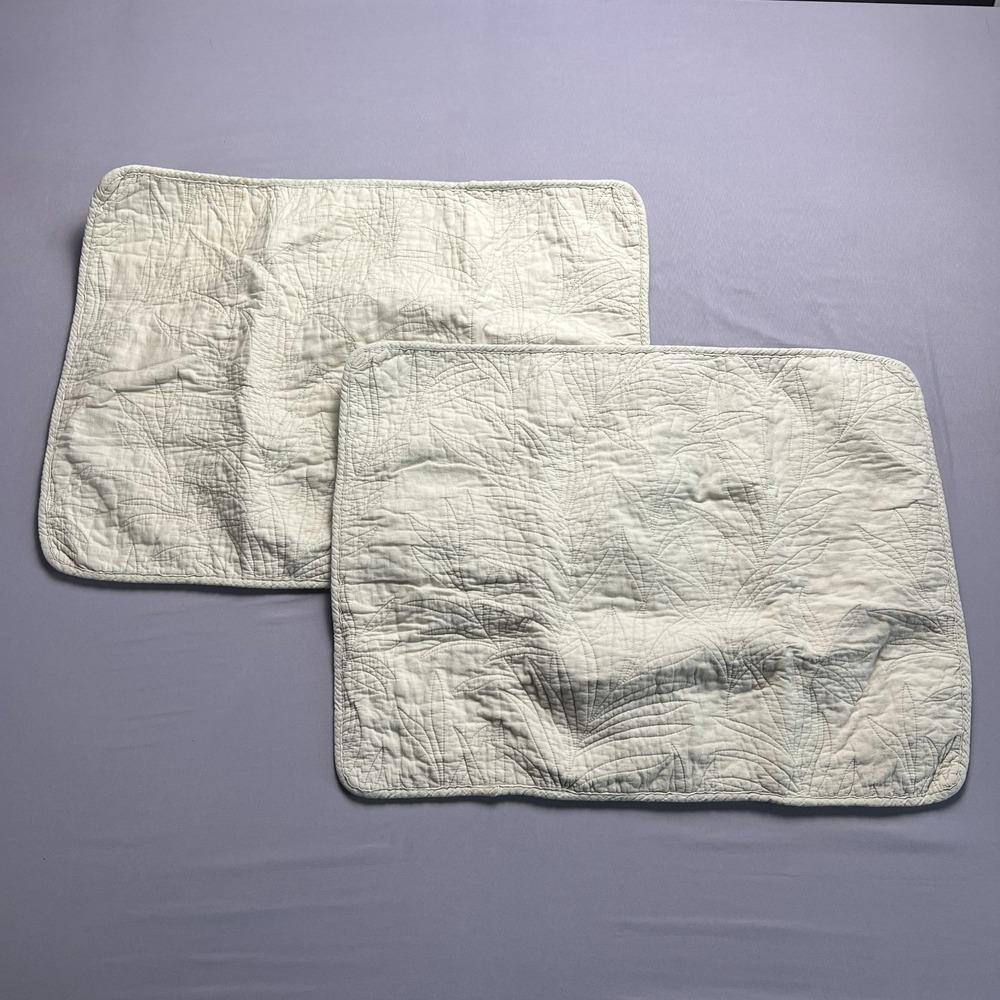Set Of 2 Tommy Bahama Standard Pillow Shams Beige Hand Stitched Quilted Floral